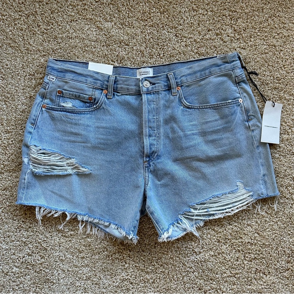 Citizens of Humanity Annabelle Long Cutoff Shorts 32 Melody Distressed NWT